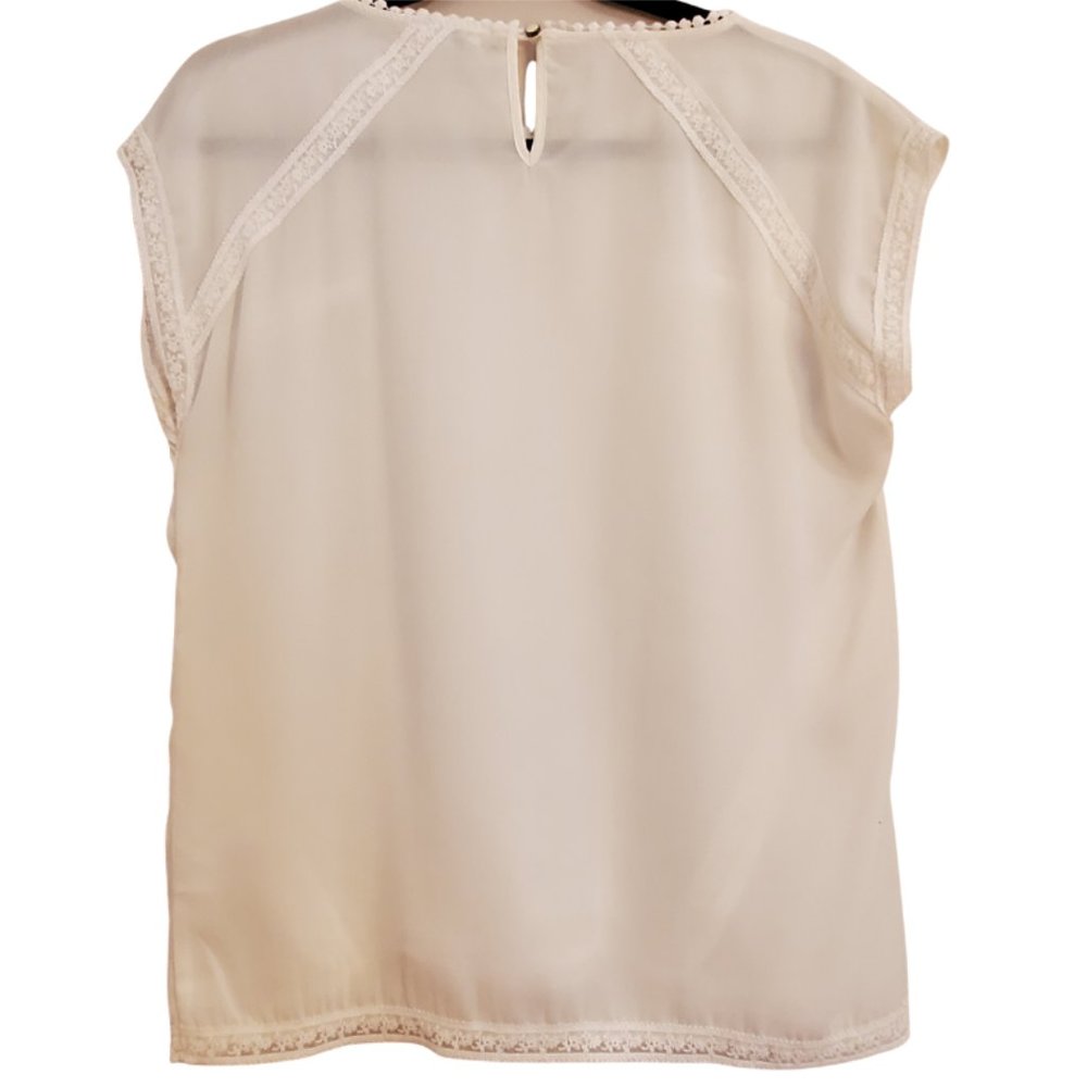 Faith & Joy White/Ivory Lace Trim Pom Pom Neck Blouse - SZ Small - Picture 2 of 9